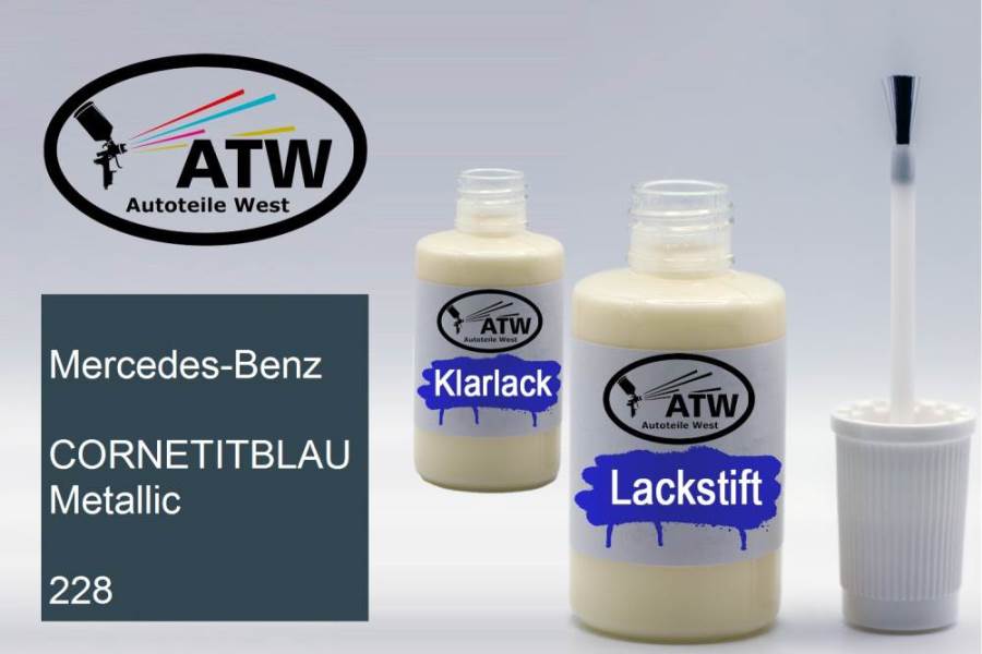 Mercedes-Benz, CORNETITBLAU Metallic, 228: 20ml Lackstift + 20ml Klarlack - Set, von ATW Autoteile West.